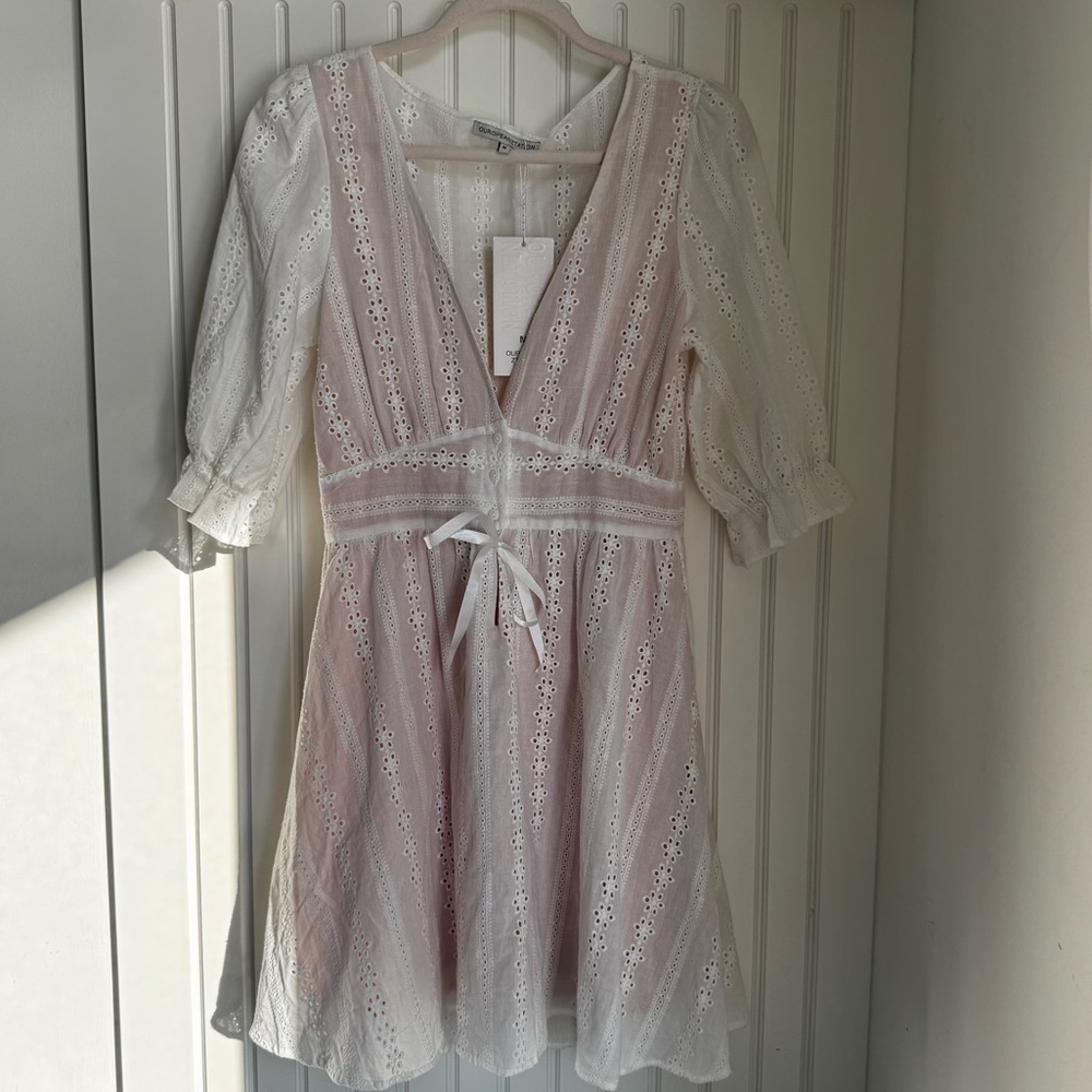 White Eyelet Cotton Coastal Cowgirl Festival Garden Girl Mini Dress Euro Summer